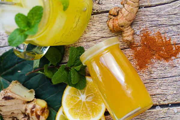 ginger, turmeric, mint infusion